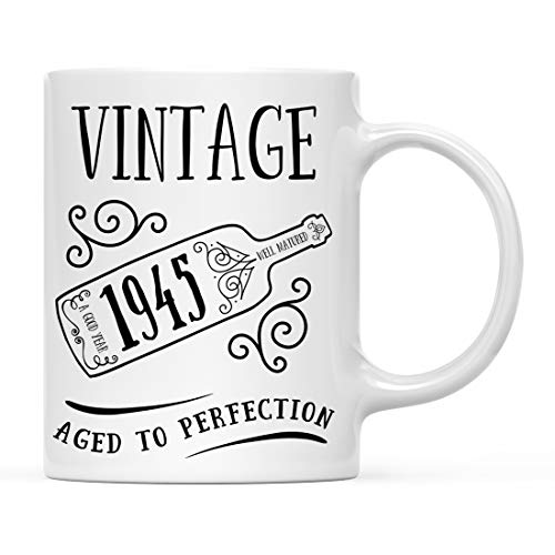 Andaz Press 11oz. Birthday Milestone Coffee Mug Gift, Vintage 1945, Wine Bottle Graphic, 1-Pack, 74th, 75th, 76th Birthday Gift Ideas for Him or Her Mom