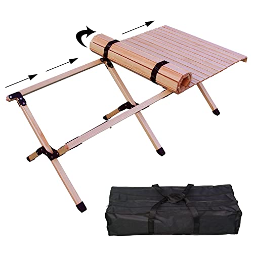 Zjsf Travel Picnic Table Portable Folding Camping Table For Outdoor Indoor Use Roll Up Wooden Bbq And Hiking With Carry Bag Patio,Beach,Garden,Patio,Travel, 47"D X 23"W X 17"H #TOP4