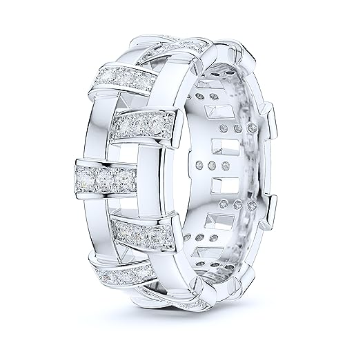 THELANDA Sterling Silver Unisex Antique Interlaced Basket Weave Genuine Moissanite or Simulated Diamond Eternity Band Wedding Ring4