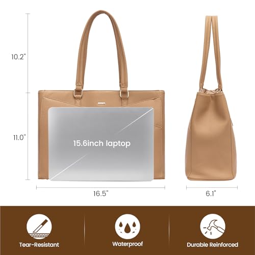 Image of Laptop Tote Bag for Women 15.6 Inch Waterproof Leather Computer Laptop Bag Women Business Office Work Bag Briefcase Large Travel Handbag Shoulder Bag