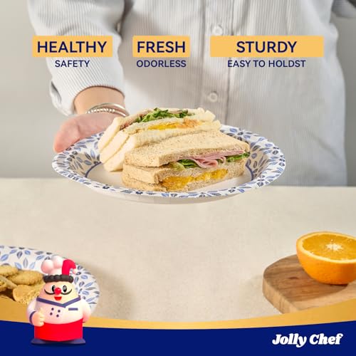 Image of JOLLY CHEF 7 inch Disposable Paper Plates 150 Count, Soak Proof, Cut Proof, Heavy Duty Paper Plates Ideal for Everyday Use