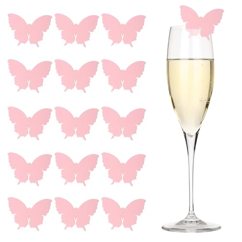 Marqueurs de verre papillon en acrylique rose pour fête, 20 pièces réutilisables