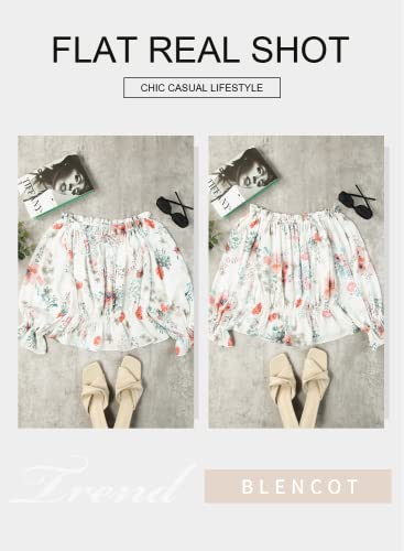 BLENCOT Summer Sexy Off Shoulder Tops for Women Boho Ruffle Sleeve Floral Chiffon Shirts Blouses4