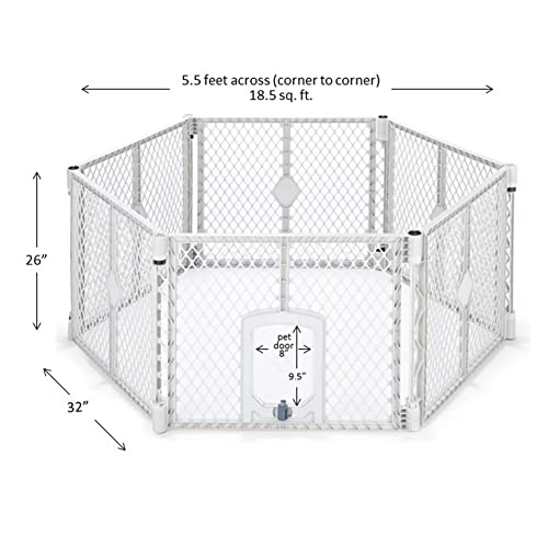 North States Mypet 18.5 Sq. Ft. Petyard Passage: Made In Usa, 6-Panel Pet Enclosure With Lockable Pet Door. Freestanding. (26" Tall, Light Gray) #TOP3