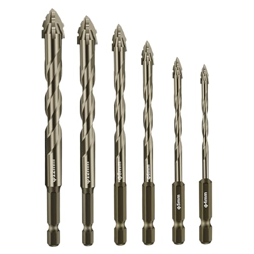 6PCS Concrete Drill Bit, Four-Flute Sawtooth Eccentric Tile Drill Bits Industrial-Grade Metal Tips for Concrete/Glass/Brick/Cement/Tile/Wood Bits Bit Set Set