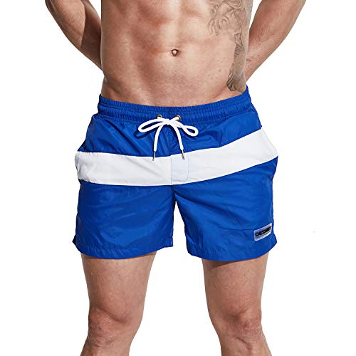 DESMIIT Men's Light Pocket Board Shorts Drawstring Swimming Beachwear Also for Gym Blue