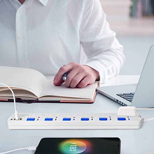 SE UKASE Extension Lead withUSB-C PD port,Fast Charging, 6 Way Plug Sockets with Individual Switches USB and Type C - Image 2