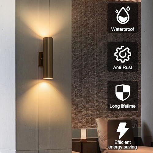 Image of Modern Outdoor Wall Light 11.8 inch Integrated LED Cylinder Up and Down Outdoor Lights, 2-Light Exterior Lighting Fixtures for House Patio Front Porch Garage