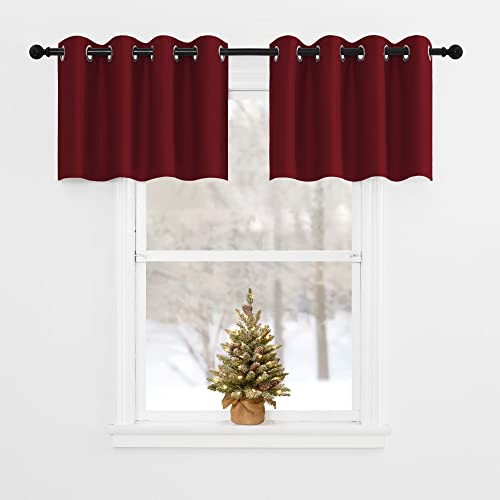 NICETOWN Red Valances Christmas Bedroom Half Window Curtains Tiers - Home Decoration Blackout Draperies Eyelet Top Panels for Office Christmas (Burgun