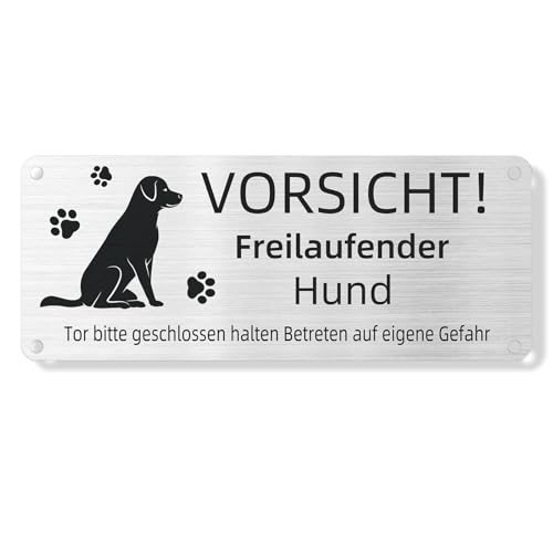 Vorsicht Freilaufender Hund, 25x10cm Achtung Schild, Betreten Auf Eigene Gefahr, Warnung Vor Dem Hund, Aluminium Mit Selbstklebend Und Vorgebohrten Löchern (1)