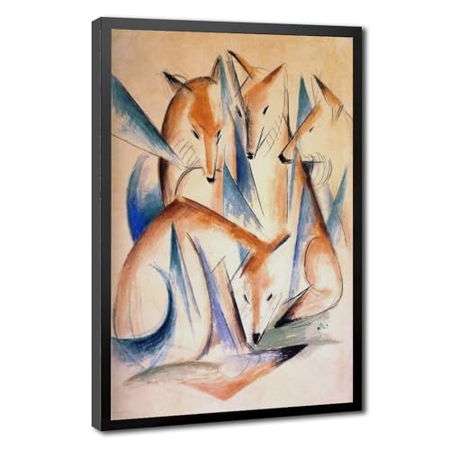Franz Marc Quatre renards rouges tableau salon avec cadre à suspendre 40x61cm