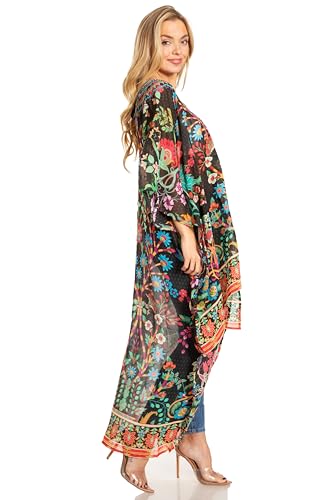 Sakkas Zeke Hi Low V-Neck Caftan Dress Printed Top Cover/Up4
