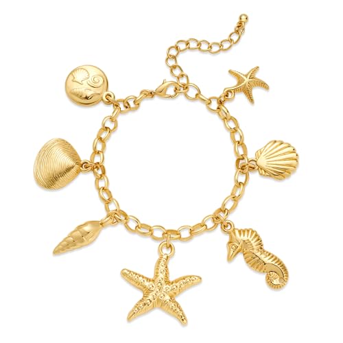 YUJIE Gold Ocean Charm Bracelet with Sea Shell, Starfish & Seahor...