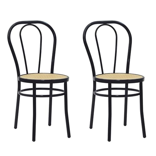 Generico Sedie Thonet Vienna Struttura in Ferro e Seduta in Finta Paglia Ideali per Cucina Bar Osteria e Ristorante Nero Lucido 2 pezzi