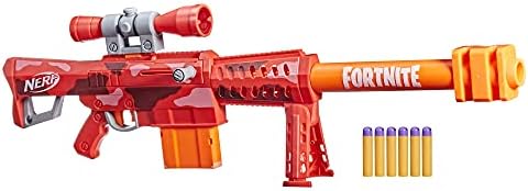 NERF Fortnite Heavy SR Blaster, Longest Fortnite Blaster Ever, Removable Scope, Bolt Action, 6 Official Mega Darts, 6-Dart Clip