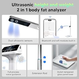arboleaf Digital Physician Scale, Ultrasonic Height and Weight Scale, Smart Body Composition Analyzer for Gym and Home, 11-485lb, 6ft.4.8in, Body Fat Measurement, Weight, Height, BMI