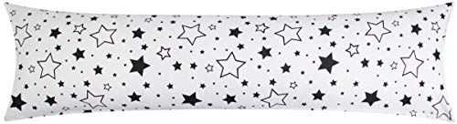 Heubergshop Baumwoll Renforcé Seitenschläferkissen Bezug 40x200cm - RV Lange Seite - Große und kleine Sterne in schwarz - 100% Baumwolle Stillkissenbezug (KY-376-9-XXL) Cover