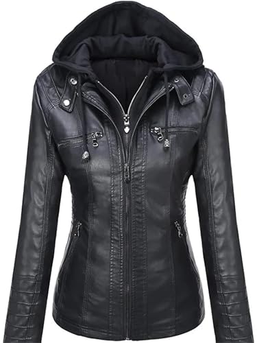 Hooded Leather Jacket Two-Piece Set Removable Leather Jacket Women Spring And Fall Pu Washed Leather Outwear2