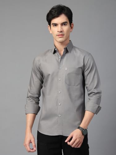 Image of Majestic Man Solid Cotton Casual Shirt - Slim Fit, Full Sleeves, Premium Button Closure