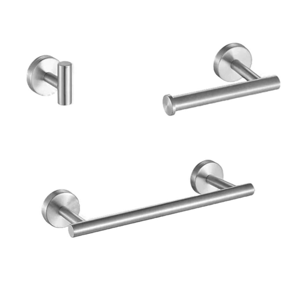 LCANALLYMS Wall hooks, Coat Hook Bathroom Hooks Wall Mount Matte Black Hardware Set Stainless Steel Towel Bar Ring Paper Holder Bath Accessories(Sliver 3pcs Set B)