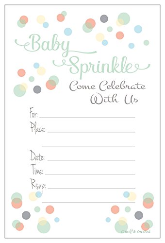 Baby Sprinkle Invitations - Boy or Girl Gender Neutral - Fill in Style (20 Count) with Envelopes