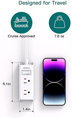 Travel Essentials - Flat Plug Power Bar, Addtam 5 ft Ultra Flat Extension Cord with 6 Outlets Extender, Multi Plug Outlet with No Surge Protector for Cruise Ship, Dorm Room, Home a image 8