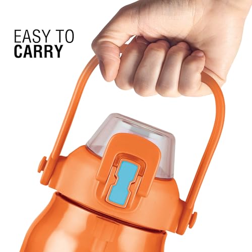 Image of MILTON Juwel 1500 Premium Crystal Clear Unbreakable Material Sipper Water Bottle | BPA Free | One-Touch Open|Leak-Proof | Sturdy Handle Cum Mobile Holder | Ideal for Office, School, Gym, 1460ml,Orange