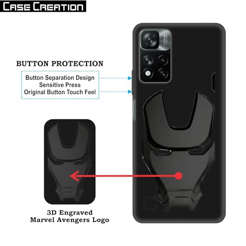 Image of COVERLY Official 3D Touch Feel Trending Marvel Avengers Logo Mask Soft Rugged Grip Silicone Iron Man Super Power Cartoon Movie Engraved Silicone Matte Back Cover for Xiaomi Mi 11 Lite -Black