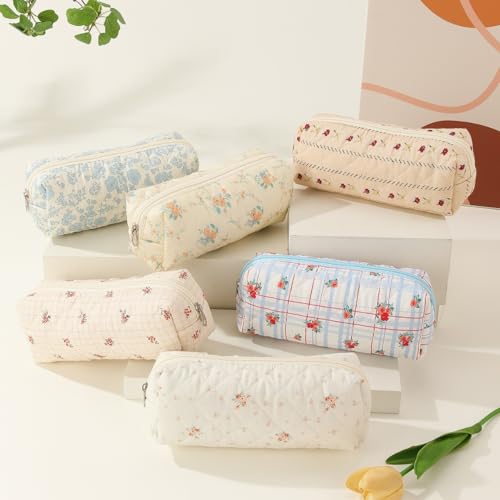 Cute Mini Quilted Makeup Bag for Women Travel Cosmetic Bags Lightweight Coquette Aesthetic Floral Toiletry Organizer Case (Floral#01)2
