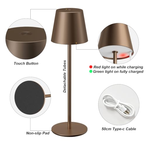 Image of Kakanuo Brown Cordless Table Lamp Rechargeable, Battery Operated