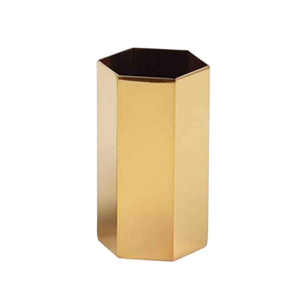 Inzopo Gold Flower Vase Pen Holder Desktop Storage Container For Home Office, Metal, Hexagon
