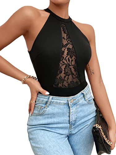 GORGLITTER Neckholder Body Damen Mesh Bodysuit Ohne Ärmel Bodies Party...