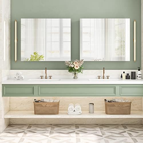 FOREHILL Bathroom Mirror Cabinet Wall Storage Cupboard Wall Mounted Cabinet with 2 Doors Mirrored and Adjustable Shelves Wooden 70x15x60cm