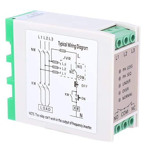 Yosoo 3 Phase Voltage Monitor Relay with Voltage Protection, Phase Loss and Reverse Detection for Industrial Power Systems 440V AC
