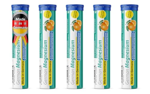 Comprimidos efervescentes de magnesio 5x20 = 100 uds. Sabor naranja - 200 mg de magnesio sin azúcar - T&D Pharma German Magnesium - Made in Germany