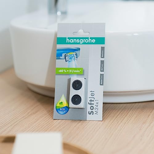hansgrohe wassersparender Luftsprudler Wasserhahn, mit Durchflussbegrenzer 5 l/min, 2 Stück, M24x1, Strahlregler, Perlator für Wasserhähne, 13182000