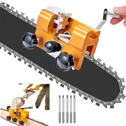 チェーンソー 目立て機 ポータブル手動式刃研ぎツールセット 携帯用チェーンソー研磨機 5つの研削ヘッドの30°鋭利なフロントアングル 防護 軽量で持ち運びが簡単 電気/ガソリン鋸式対応 木工用 家庭 園芸 ガーデン 林業・DIY 用 チェーンの長寿命化