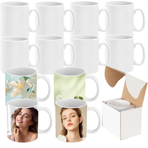 GadgetHaven Sublimation Mugs 11oz Blank Plain White Coffee Mugs Ceramic Coated Cup with Smash Proof Boxes for Art Gifts DIY Craft (6)