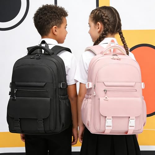 Image of Kids High Middle School Backpack for Boys 5-12 Kawaii Travel Aesthetic Bookbag,Black