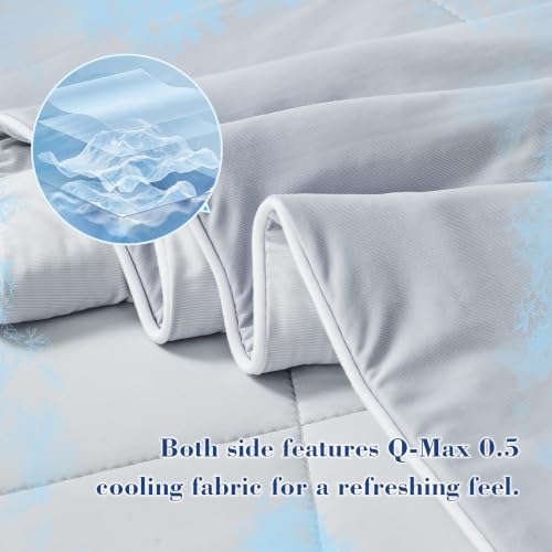 Image of EMME Cooling Comforter Queen Size, Silky Soft Double Sided Cold 90% Nylon Fabric Cooling Blanket for Hot Sleepers, Q-Max>0.5 Breathable Summer Quilt for Night Sweater, Lightweight(Grey,90 x 90)