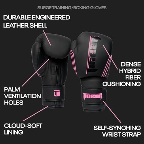Image of Tigear Surge Pro Boxing Gloves for Men Women & Kids | Engineered Leather Muay Thai Gloves, MMA Gear, Kickboxing Heavy Bag Training and Sparring