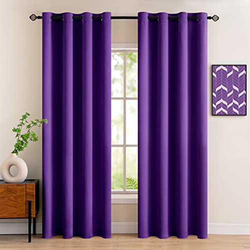 MIULEE 2 Rideaux de Fenêtre Occultants Doux à Oeillets Bloqué Lumière Thermique Decoration pour Chambre Salon Toilettes Bureau 140x225CM Violet Foncé