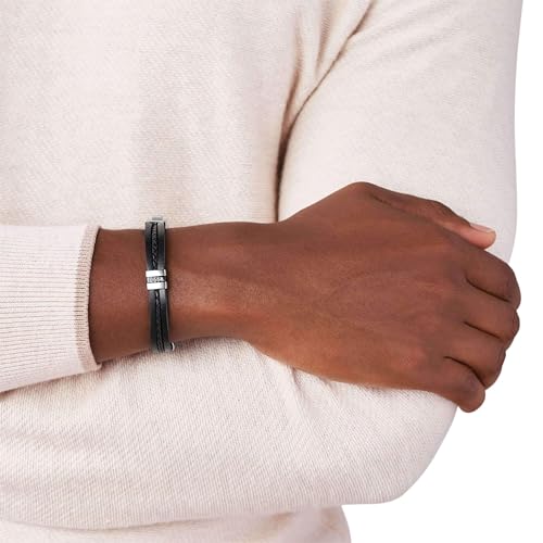 Fossil Armband Für Männer Vintage Casual, Länge: 180mm - 195mm Schwarzes Lederarmband, JF03686040 – Ansicht 2