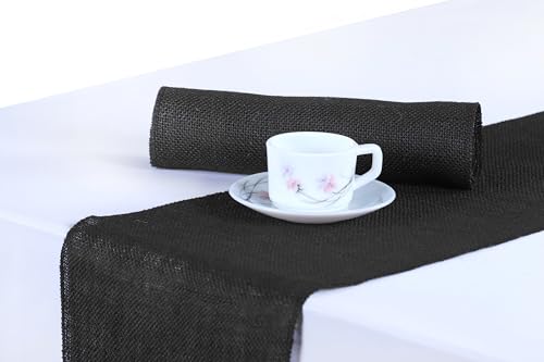 MDS Pack of 20 PCS 100% Natural 12 x 108 inch Black Burlap Table Runner, Rustic Farmhouse Jute Country Vintage Boho Jute Burlap Roll for Wedding and Home Decor, Coffee, Tea, & Outdoor Tables - Black
