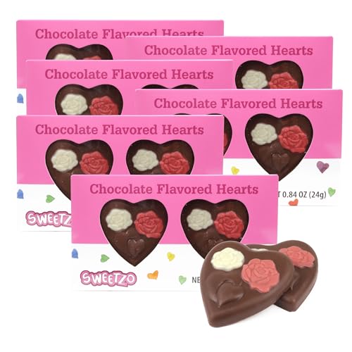 Solid Chocolate Flavored Hearts with Roses, Anniversary Candy Gifts, Two Pieces Included...