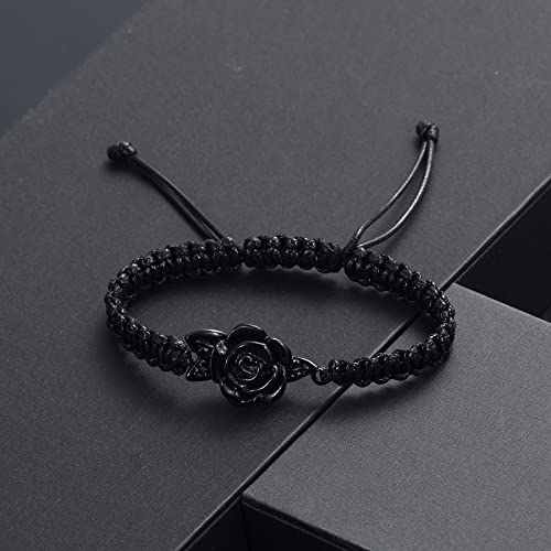 Image of Imrsanl Rose Flower Urn Bracelet for Ashes Cremation Memorial Jewelry of Loved Ones Adjustable Braided Rope Ashes Bracelet Funeral Keepsake for Women