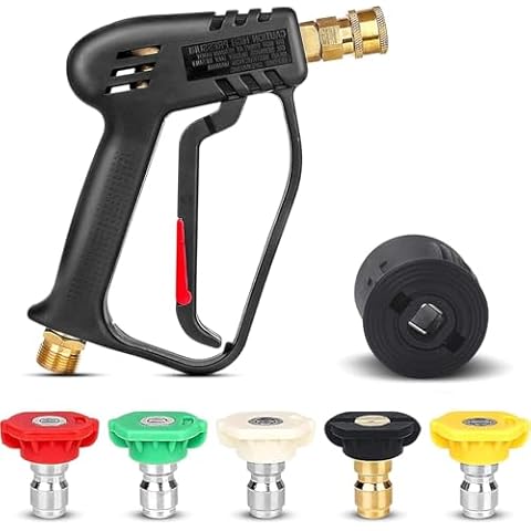 Hierbla Short Pressure Washer Gun - Pressure Washer Handle Gun with 5 Nozzle,Stubby Pressure Washer Gun Compatible with Karcher hose and M22-14MM Fitting Hose (Short Washer Gun 1) Cover