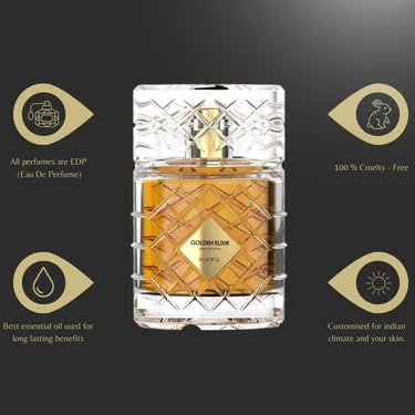 Image of RiiFFS Golden Elixir Extrait De Parfum, 100ml, Luxury Fragrance with Crystal Glass Bottle