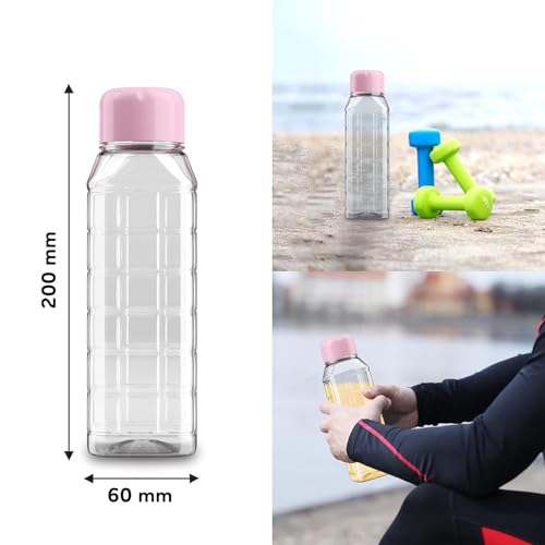 Image of Rectangle Bottle Small BPA Free Clear Plastic Water Bottle, PET Bottle For Home, Fridge, Office, Gym, Yoga, School, Travel (Transparent & Multicolor Cap) (Chess- Bottle - 500ml, Pack 2)
