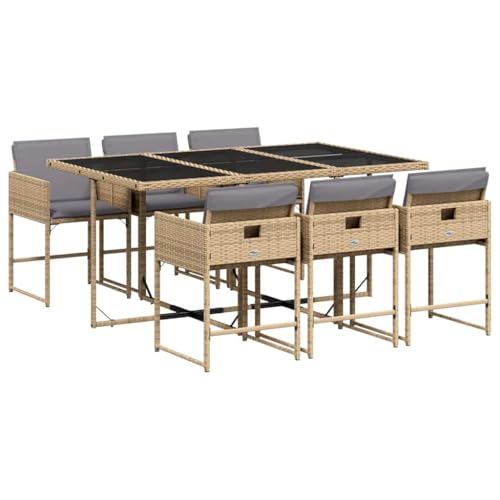 vidaXL Ensemble à Manger de Jardin avec Coussins 7 pcs, Table et Chaises à Dossier Rabattable, Meubles d'Extérieur Patio Terrasse, Mélange Beige Résine...